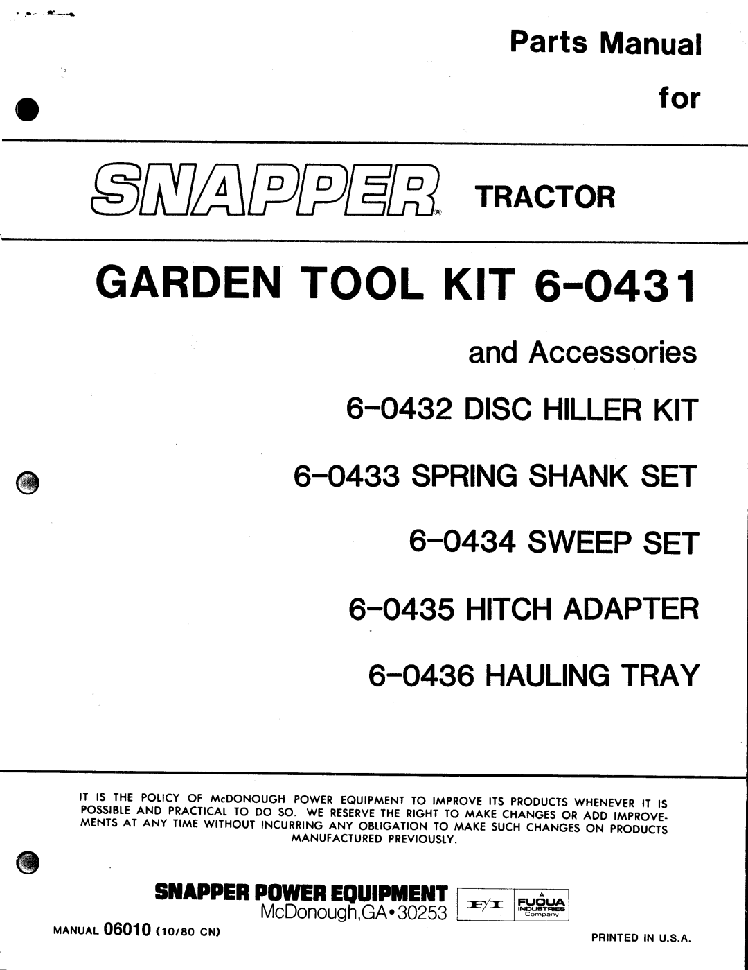 Snapper 6-0431 manual 