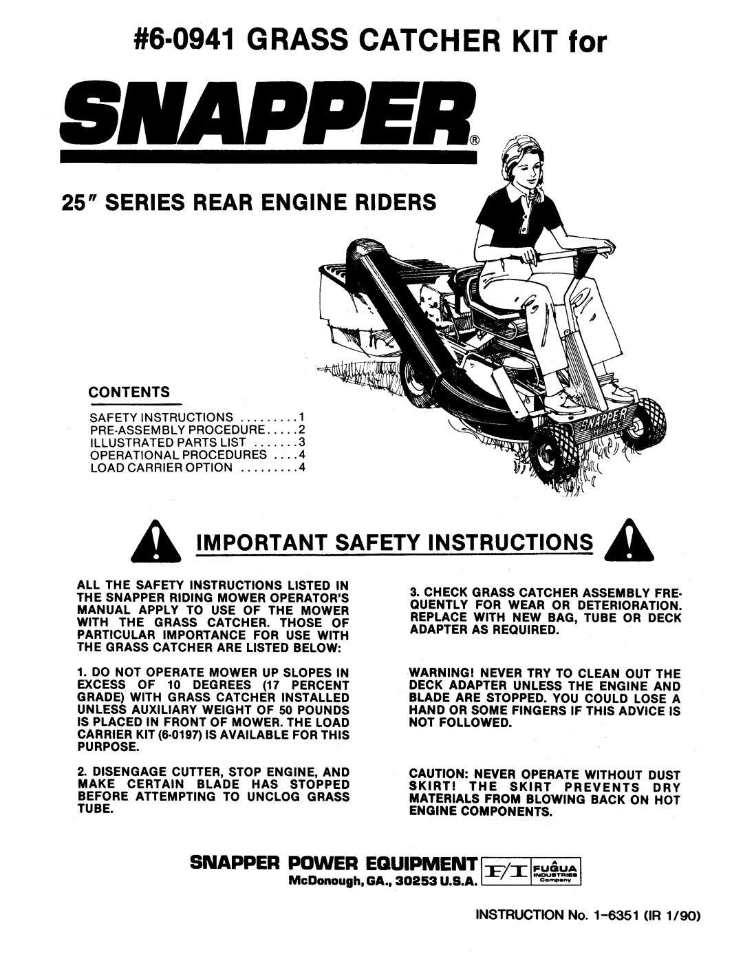 Snapper 6-0941 manual 