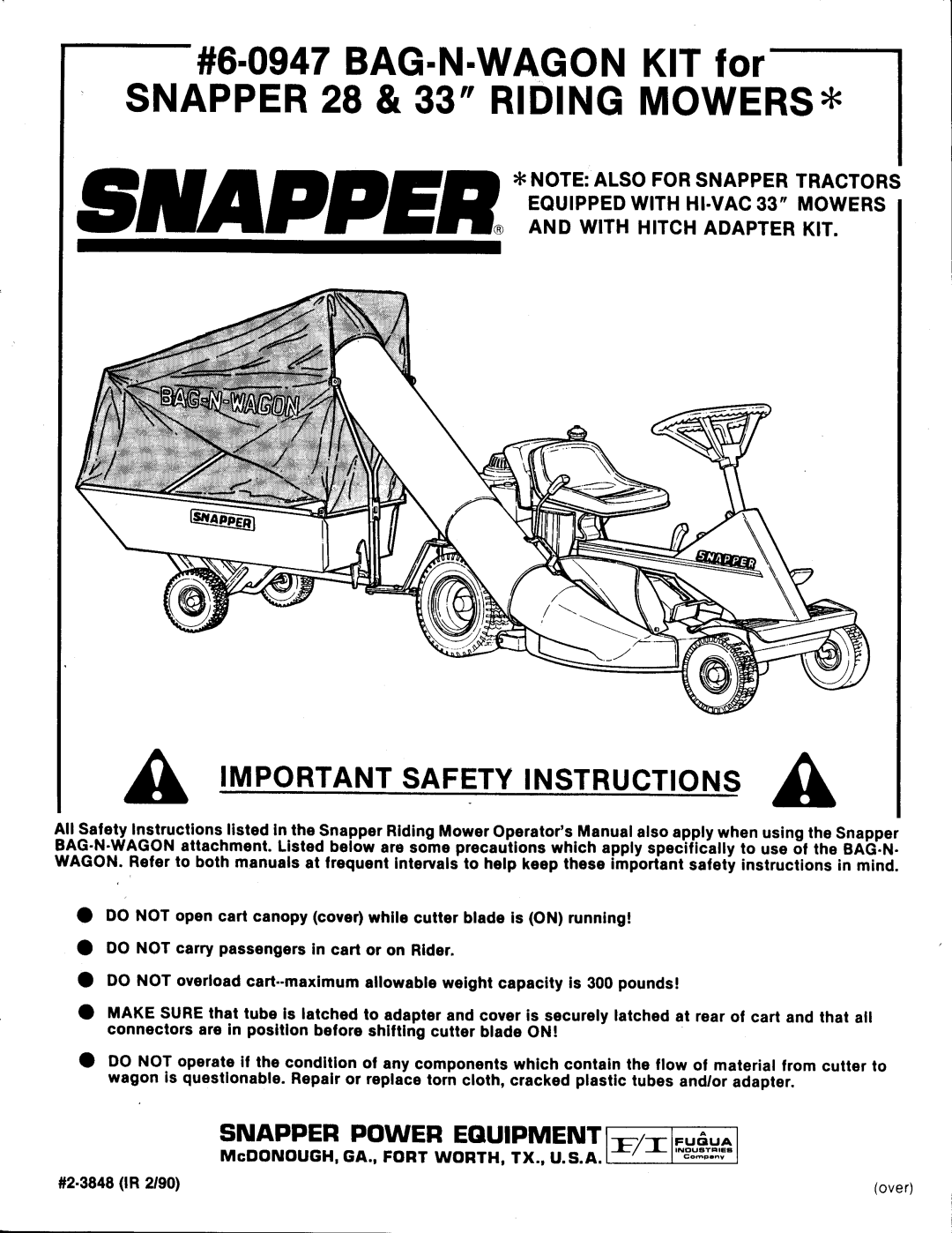 Snapper 6-0947 manual 