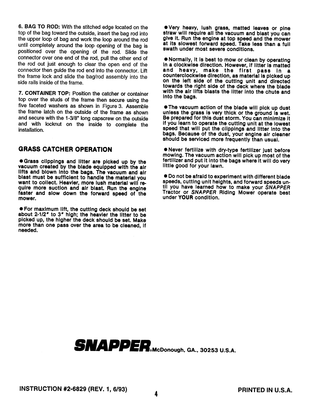 Snapper 6-1249 manual 