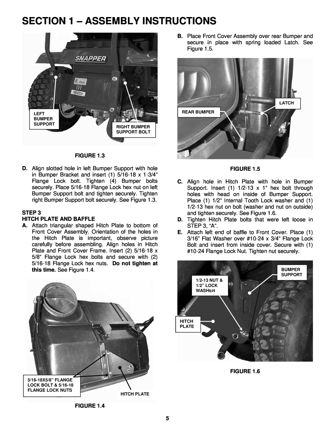 Snapper 6-3131 manual Step Hitch Plate And Baffle, Assembly Instructions 