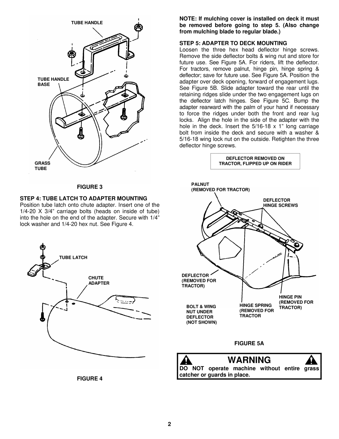 Snapper 6-3317 manual Tube Latch to Adapter Mounting, Adapter to Deck Mounting 