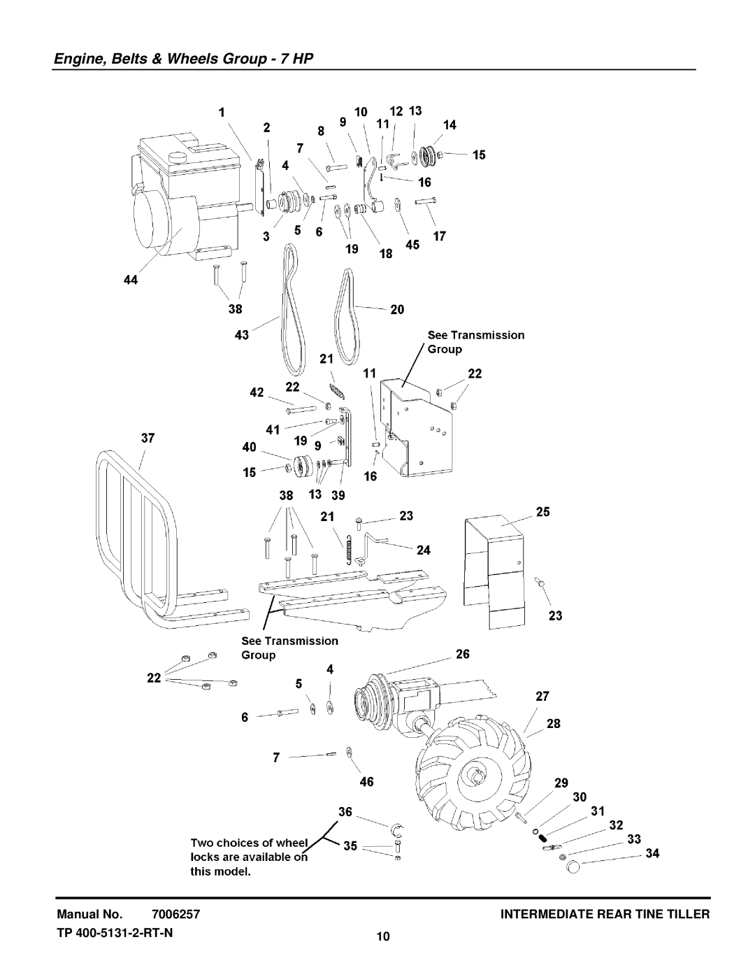 Snapper 6016RT, 7016RT manual Engine, Belts & Wheels Group 7 HP 