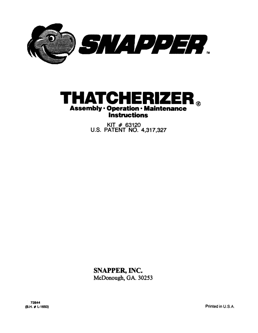 Snapper 63120 manual 