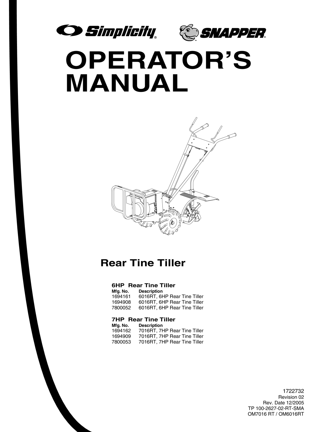 Snapper 6HP, 7HP manual OPERATOR’S Manual 