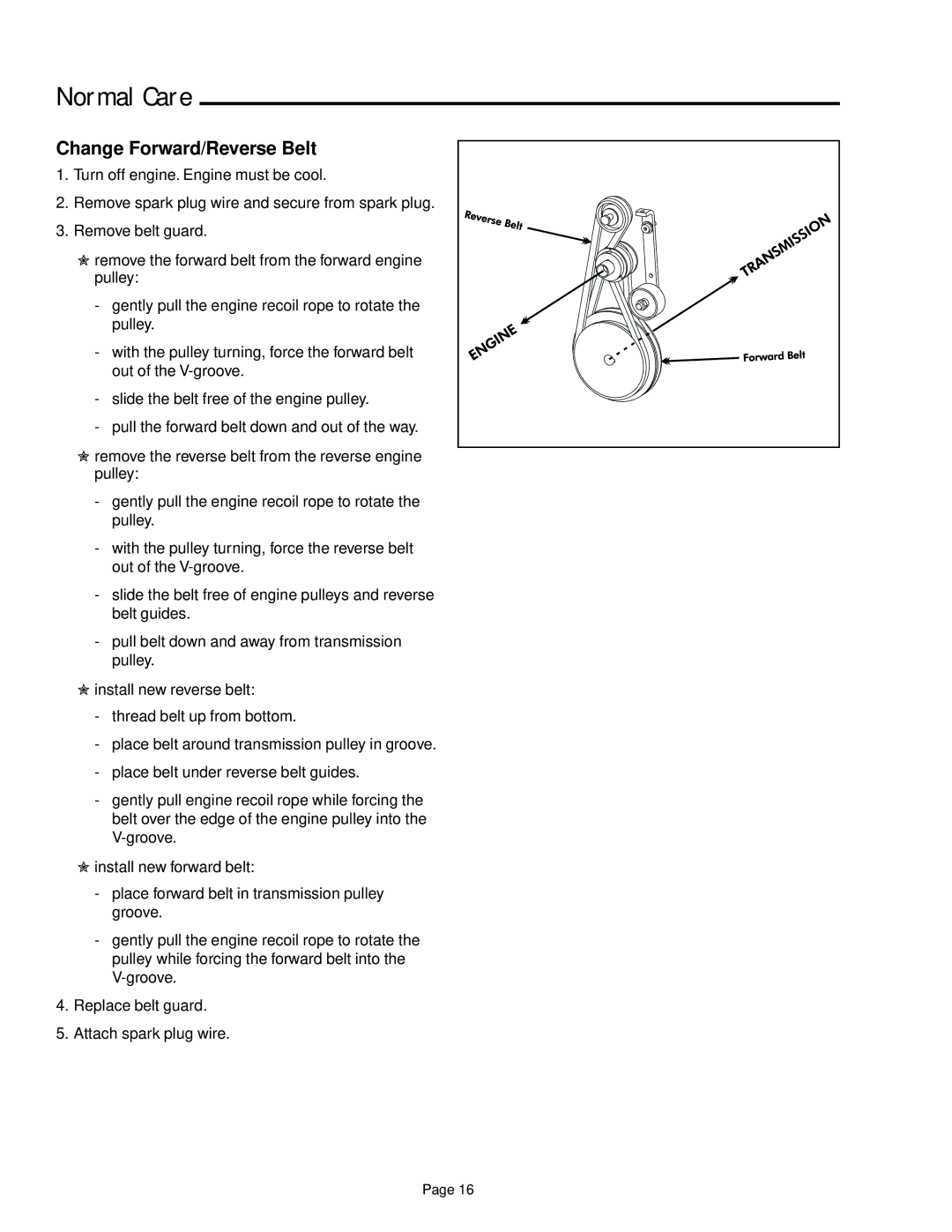 Snapper 6HP, 7HP manual Change Forward/Reverse Belt 