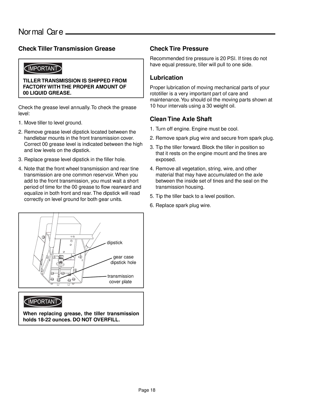 Snapper 6HP, 7HP manual Check Tiller Transmission Grease, Lubrication, Clean Tine Axle Shaft 