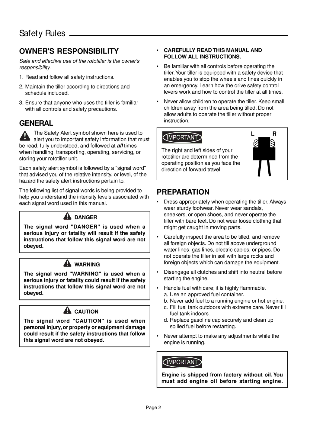 Snapper 6HP, 7HP manual Safety Rules, Owners Responsibility, General, Preparation 