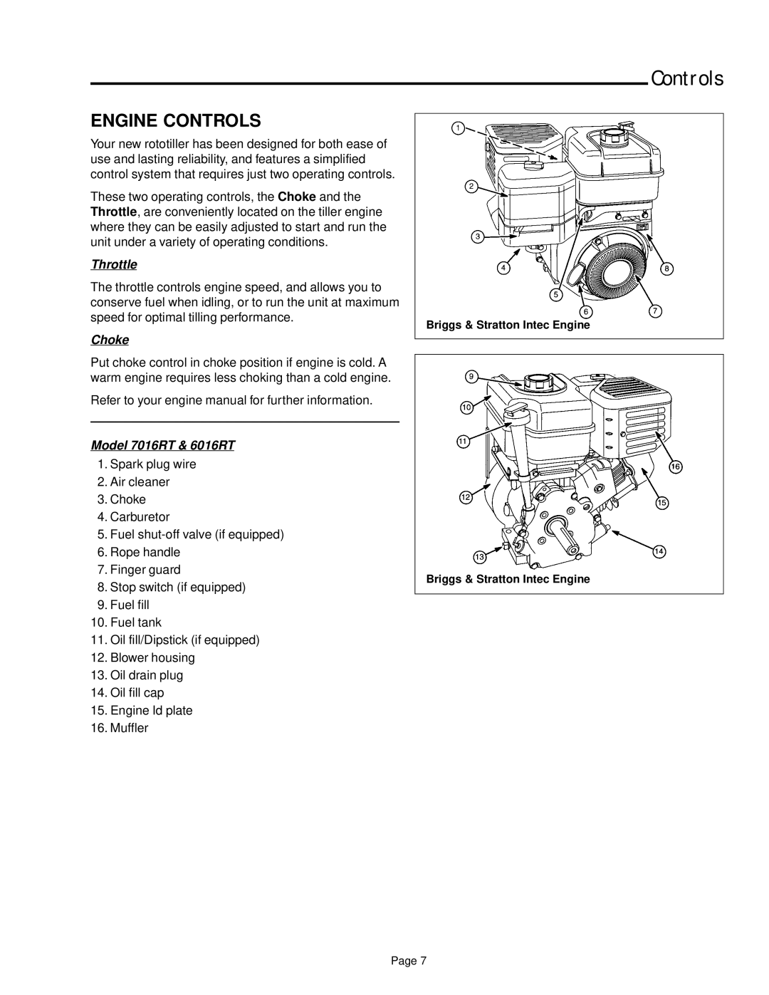 Snapper 6HP, 7HP manual Engine Controls, Throttle 