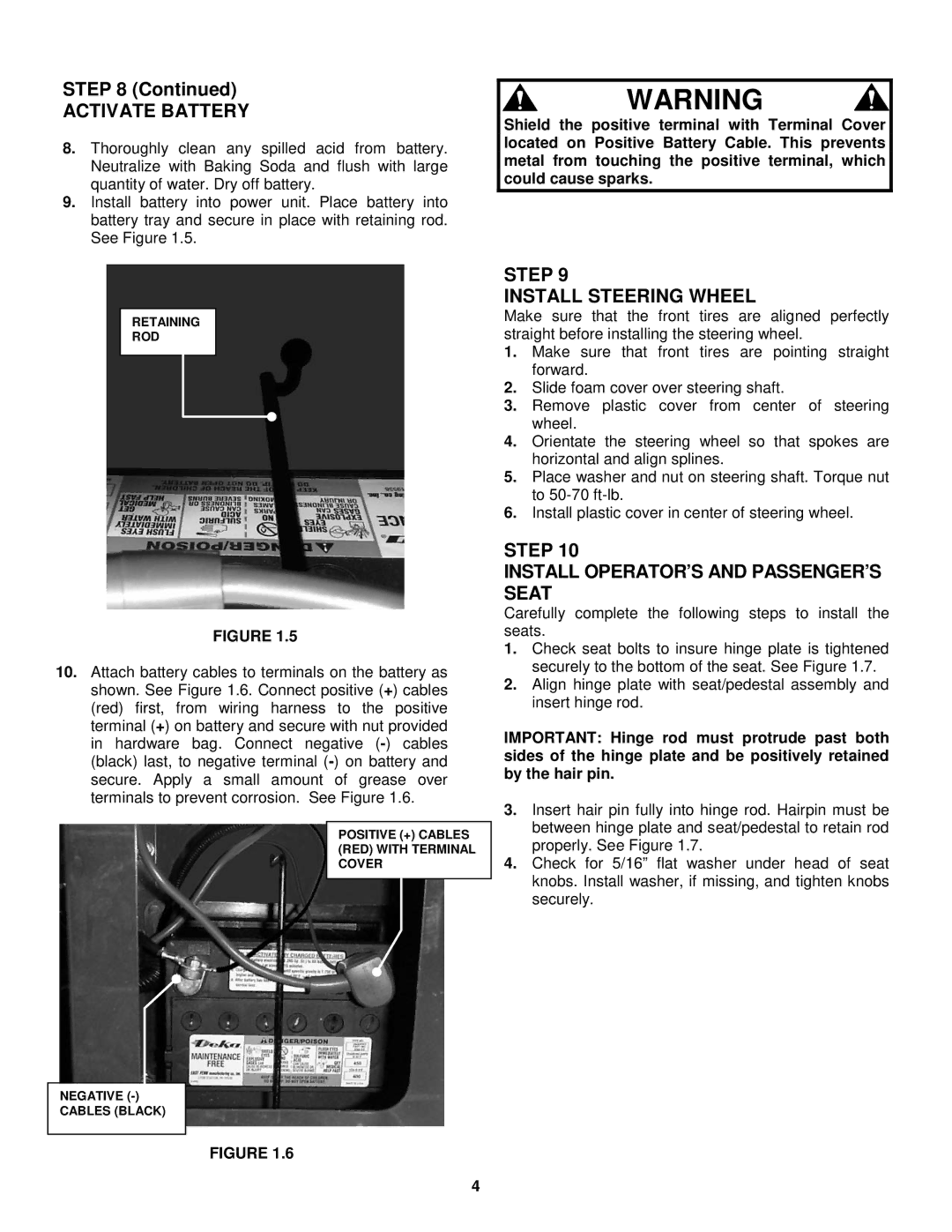 Snapper 7-4510 manual Step Install Steering Wheel, Step Install OPERATOR’S and PASSENGER’S Seat 