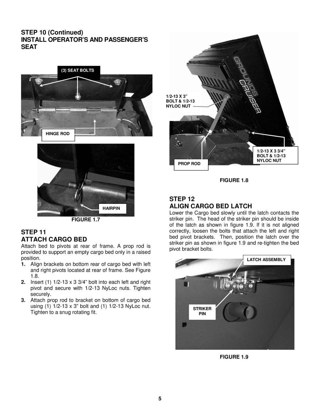 Snapper 7-4510 manual Step Attach Cargo BED, Step Align Cargo BED Latch 