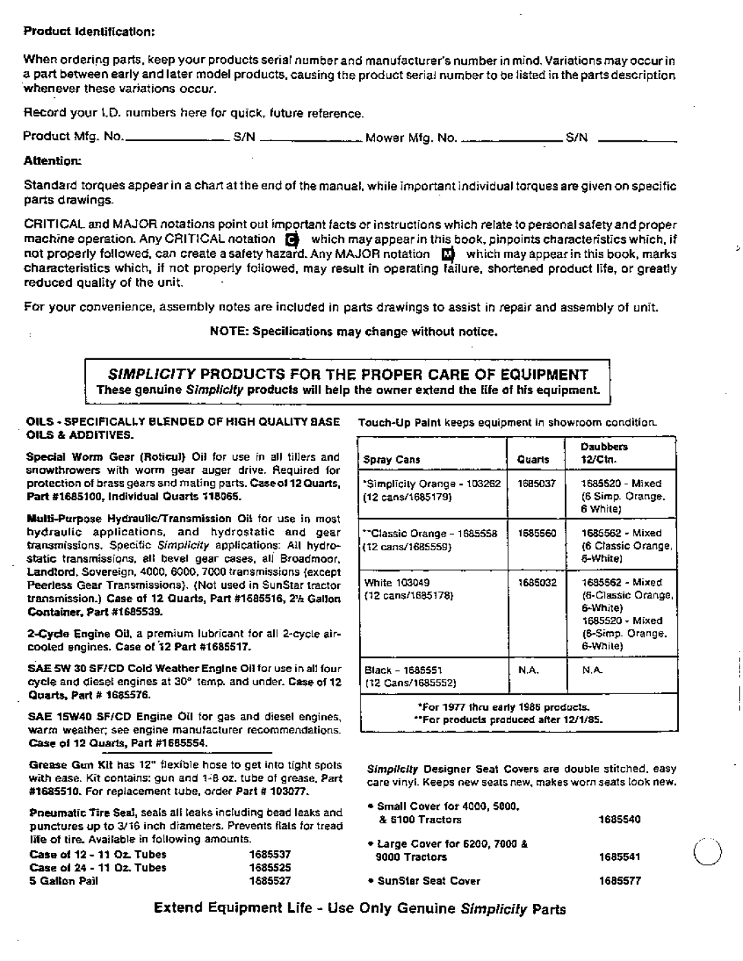 Snapper 7010, 7016 manual 