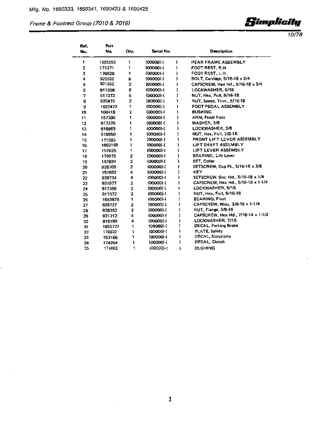 Snapper 7016, 7010 manual 