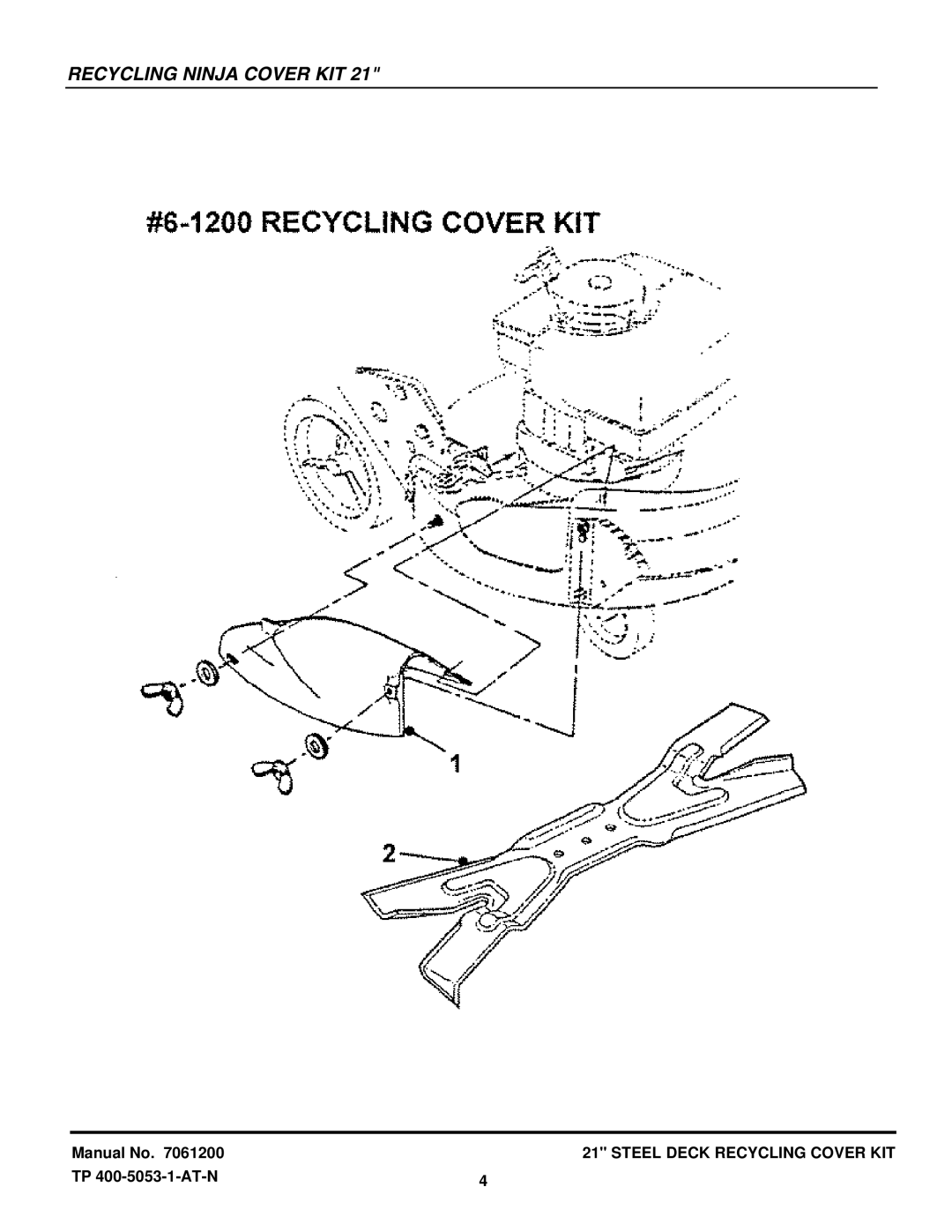 Snapper 7061200 manual Recycling Ninja Cover KIT 