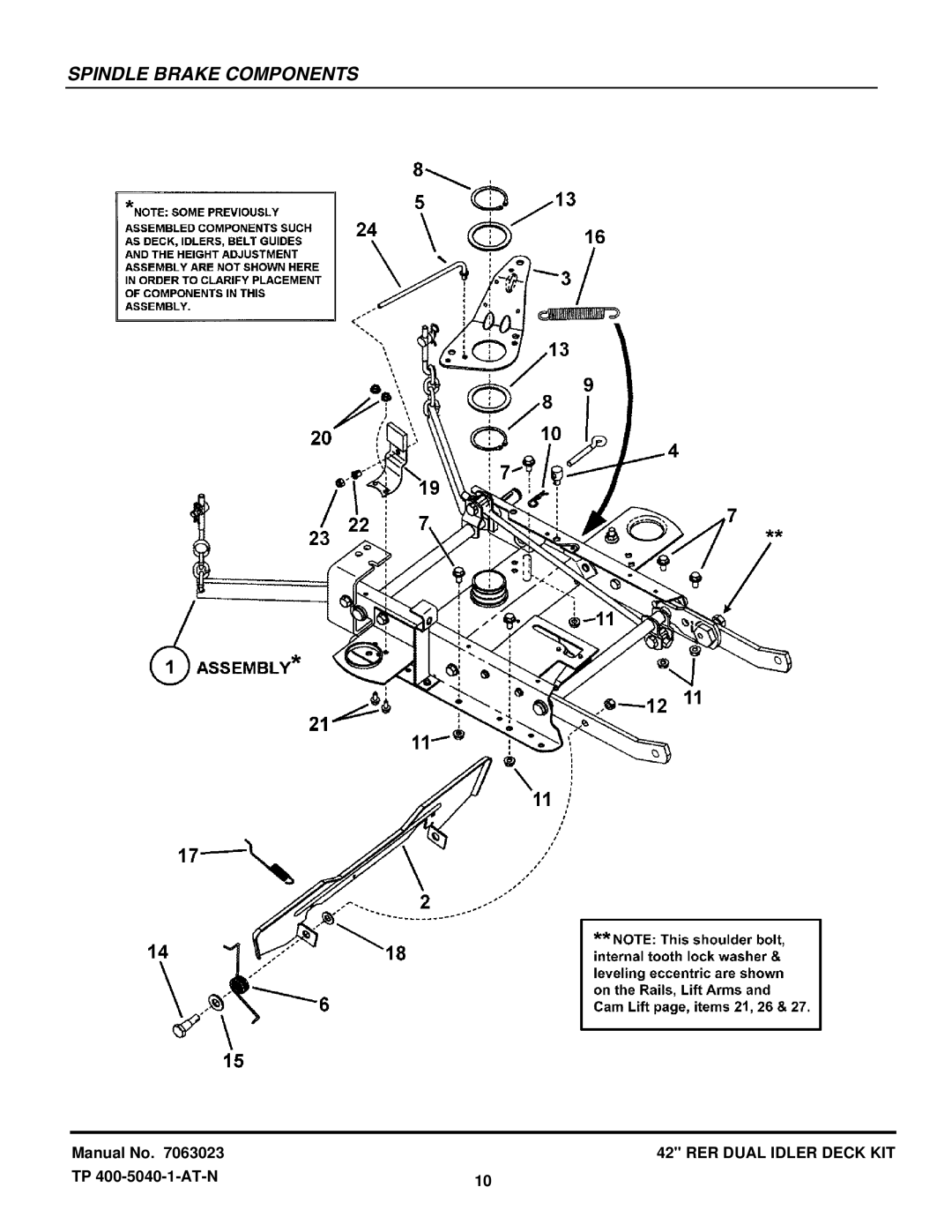 Snapper 7063023 manual Spindle Brake Components 