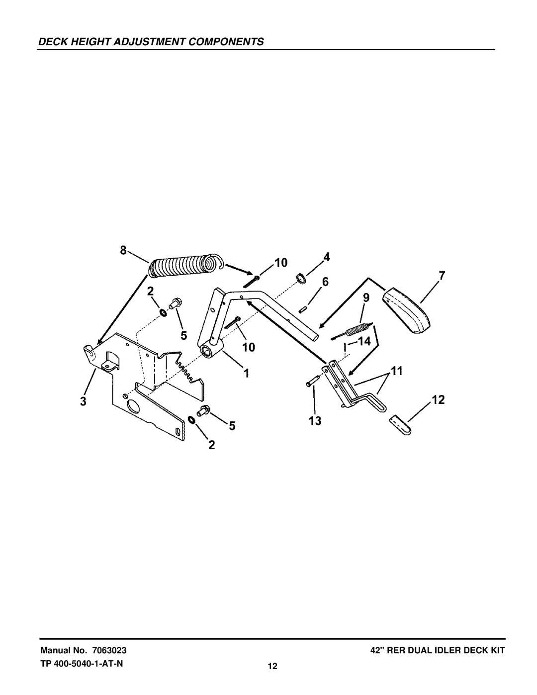 Snapper 7063023 manual Deck Height Adjustment Components 