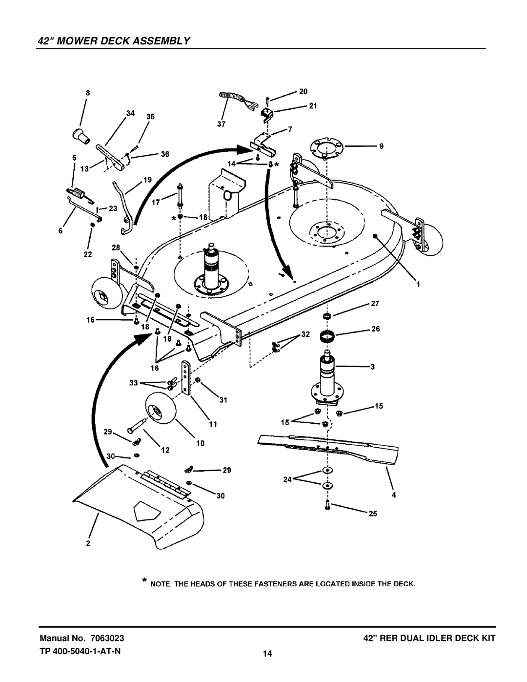 Snapper 7063023 manual Mower Deck Assembly 