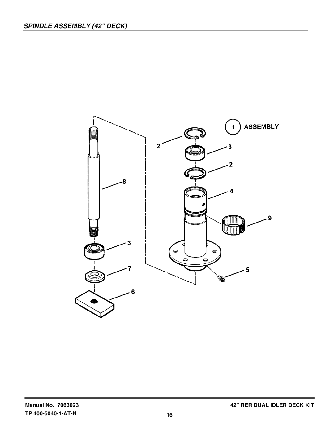 Snapper 7063023 manual Spindle Assembly 42 Deck 