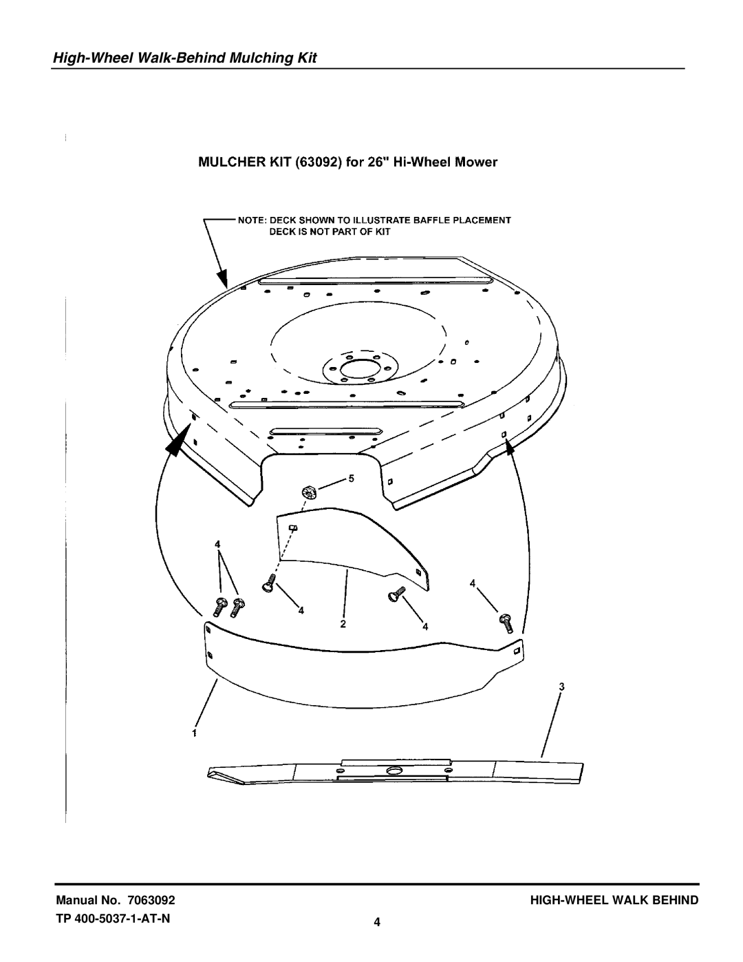 Snapper 7063092 manual High-Wheel Walk-Behind Mulching Kit 