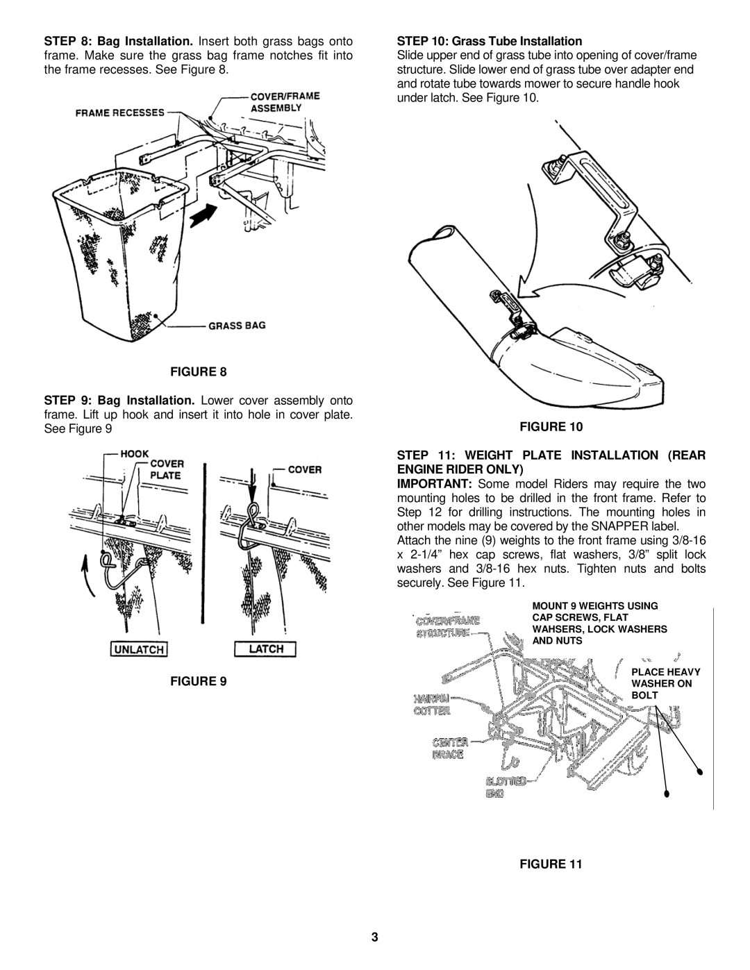 Snapper 75438 manual Weight Plate Installation Rear Engine Rider only 