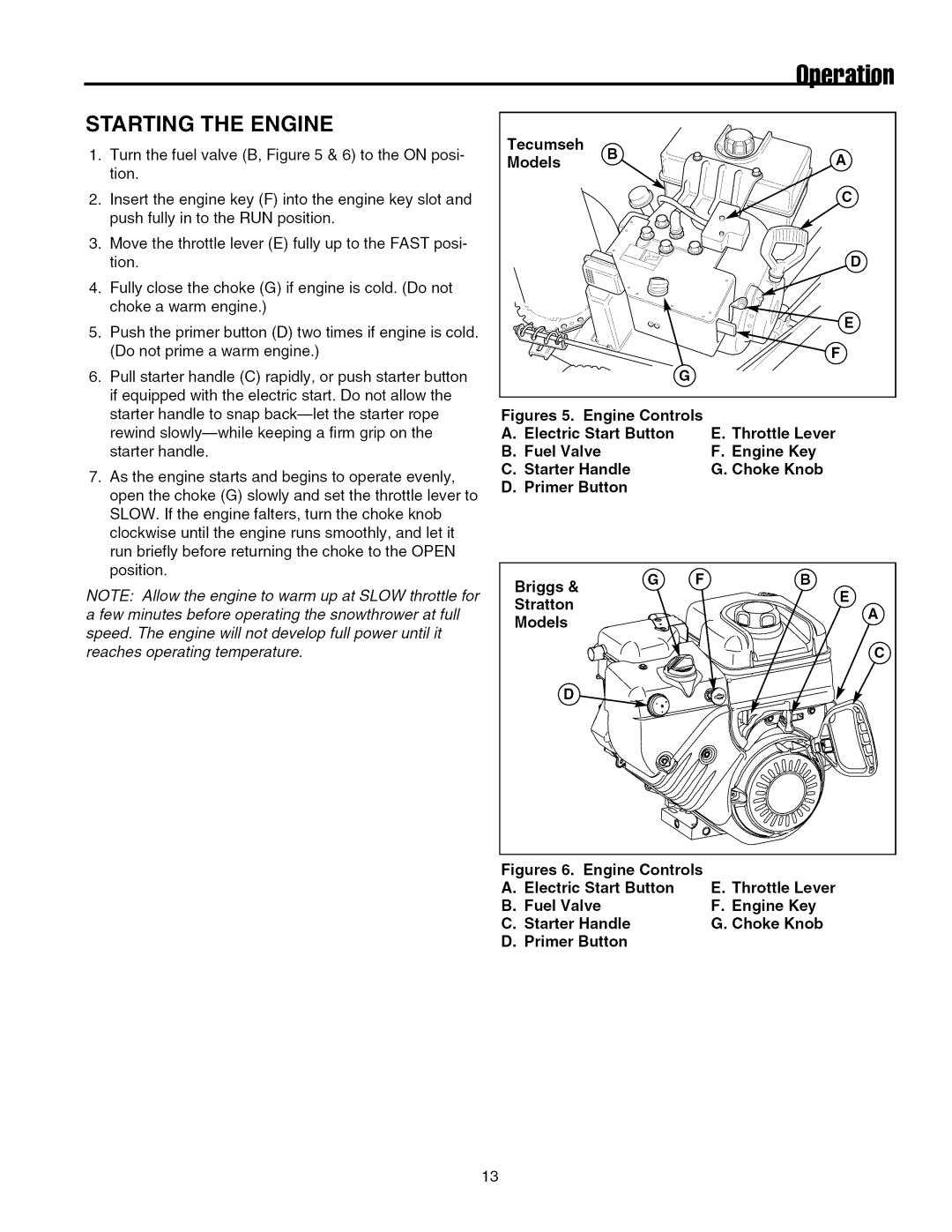 Snapper 7555, 8560 manual fl.nP.Patinn, Starting The Engine 