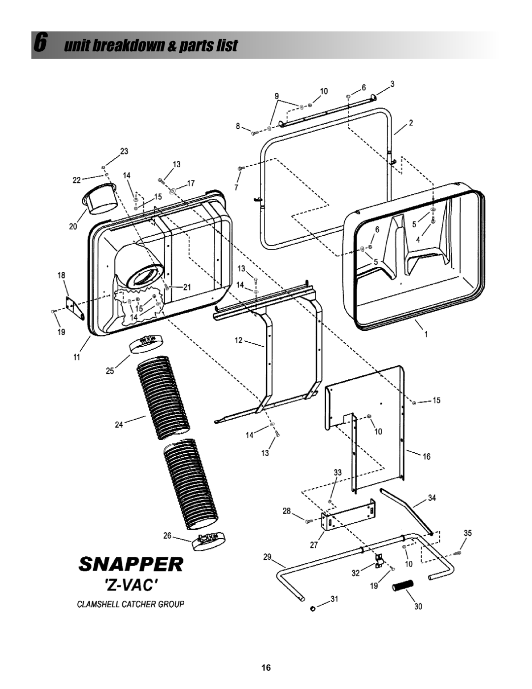 Snapper 7600004 manual Unit breakdown & parts list 