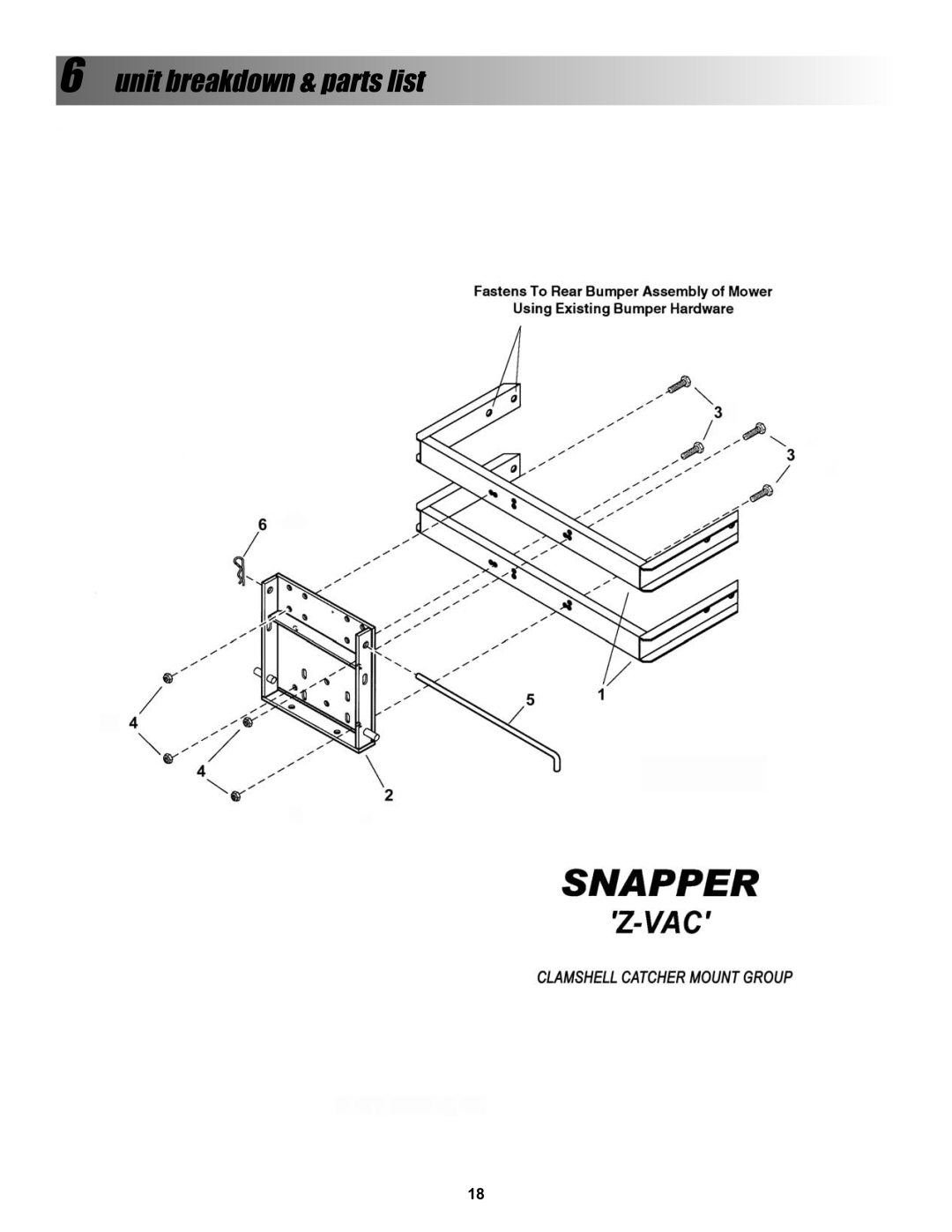 Snapper 7600004 manual Unit breakdown & parts list 