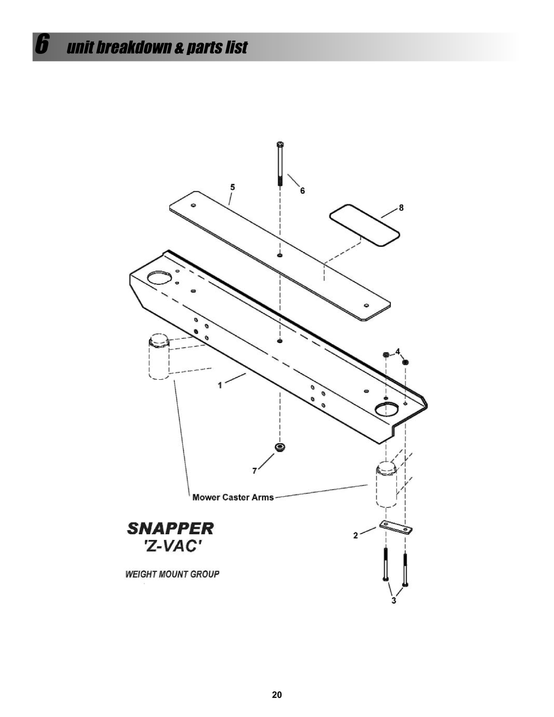 Snapper 7600004 manual Unit breakdown & parts list 