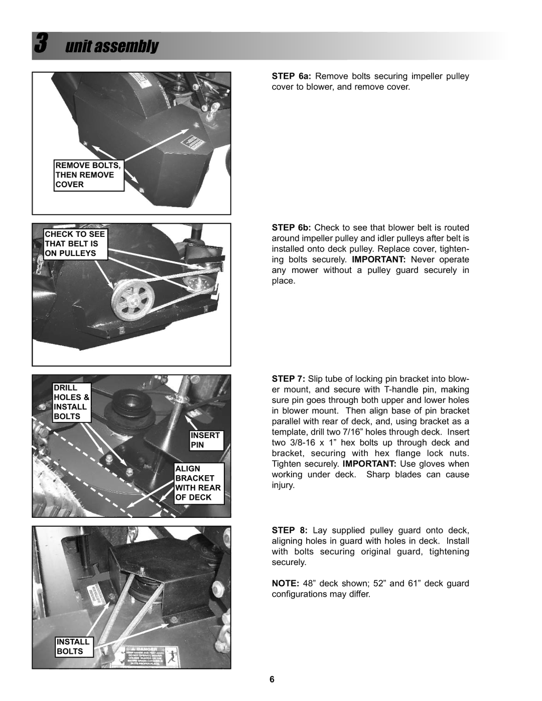 Snapper 7600004 manual Unit assembly 