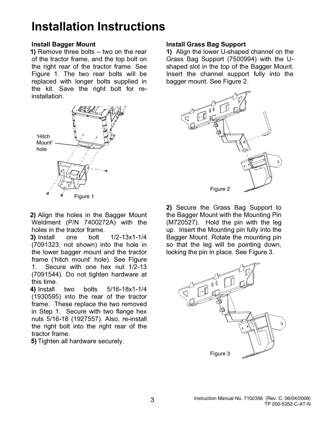 Snapper 7600069 - 7600070 instruction manual Installation Instructions 