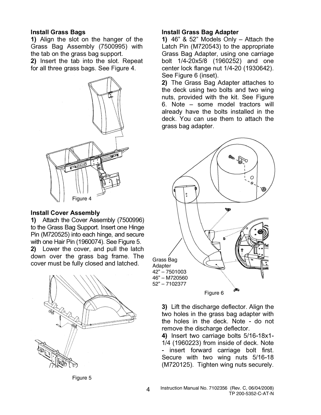 Snapper 7600069 - 7600070 instruction manual Install Grass Bags 