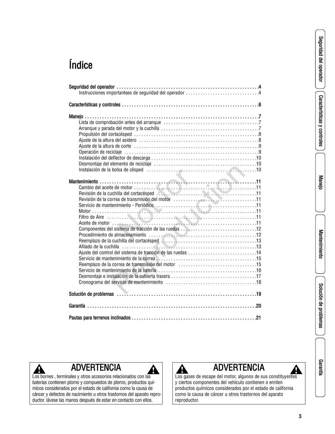 Snapper 7800232, 7800195 Seguridad del operador, Instrucciones importantees de seguridad del operador, Mantenimiento 