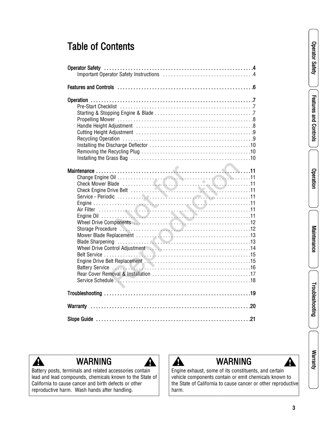 Snapper 7800232, 7800195, 7800179, 7800231 specifications Table of Contents 