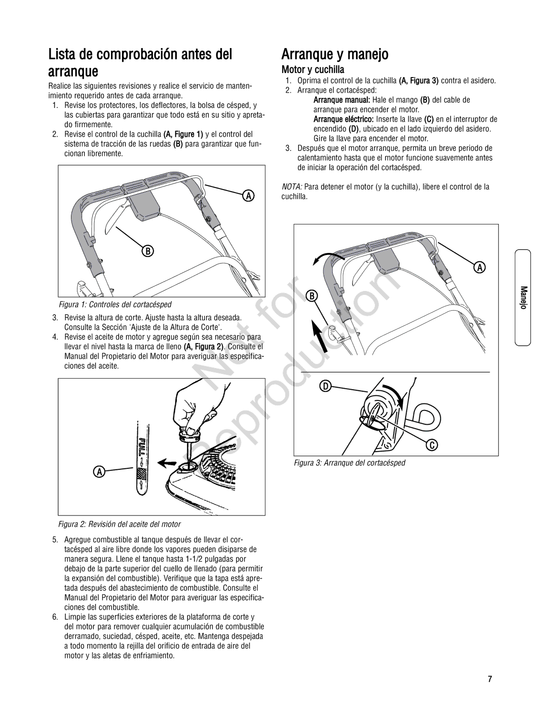 Snapper 7800232, 7800195, 7800179, 7800231 specifications Arranque y manejo, Motor y cuchilla 