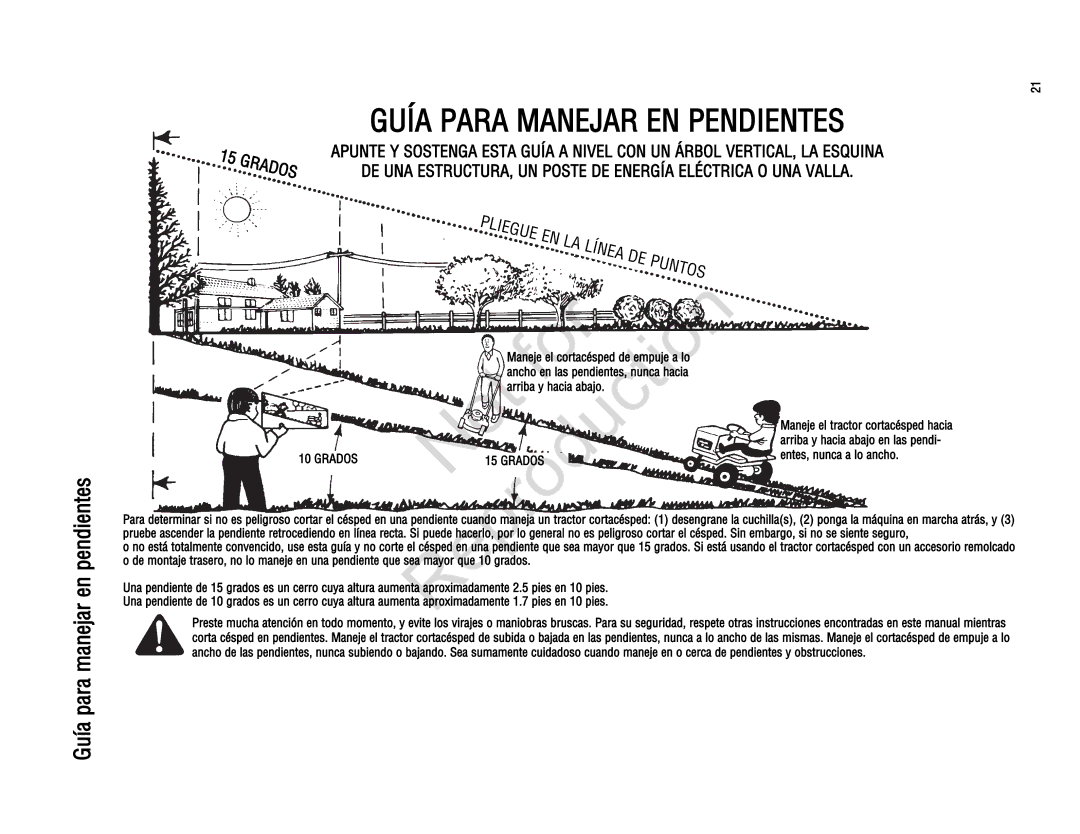 Snapper 7800179, 7800195, 7800231, 7800232 Guía para manejar en pendientes, Maneje el c rtacésped de empuje a lo 