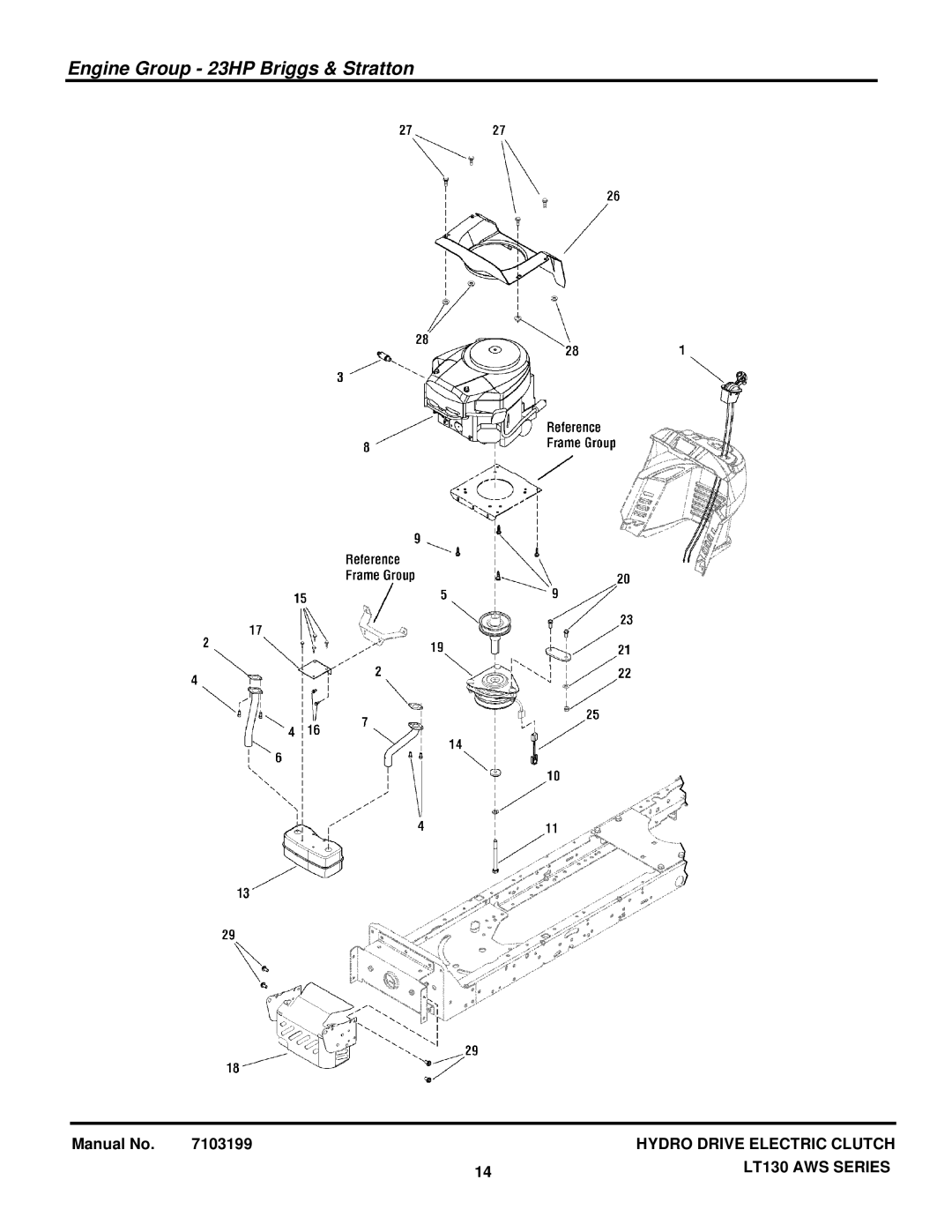 Snapper 7800542, 7800545E, 7800478, 7800546, 2690858 manual Engine Group 23HP Briggs & Stratton 