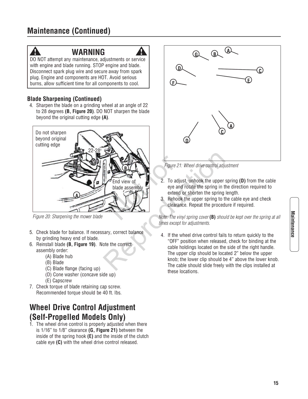 Snapper 7800600, 7800602, 7800601, 7800597 Wheel Drive Control Adjustment Self-Propelled Models Only, Reprod Capscrew Uction 