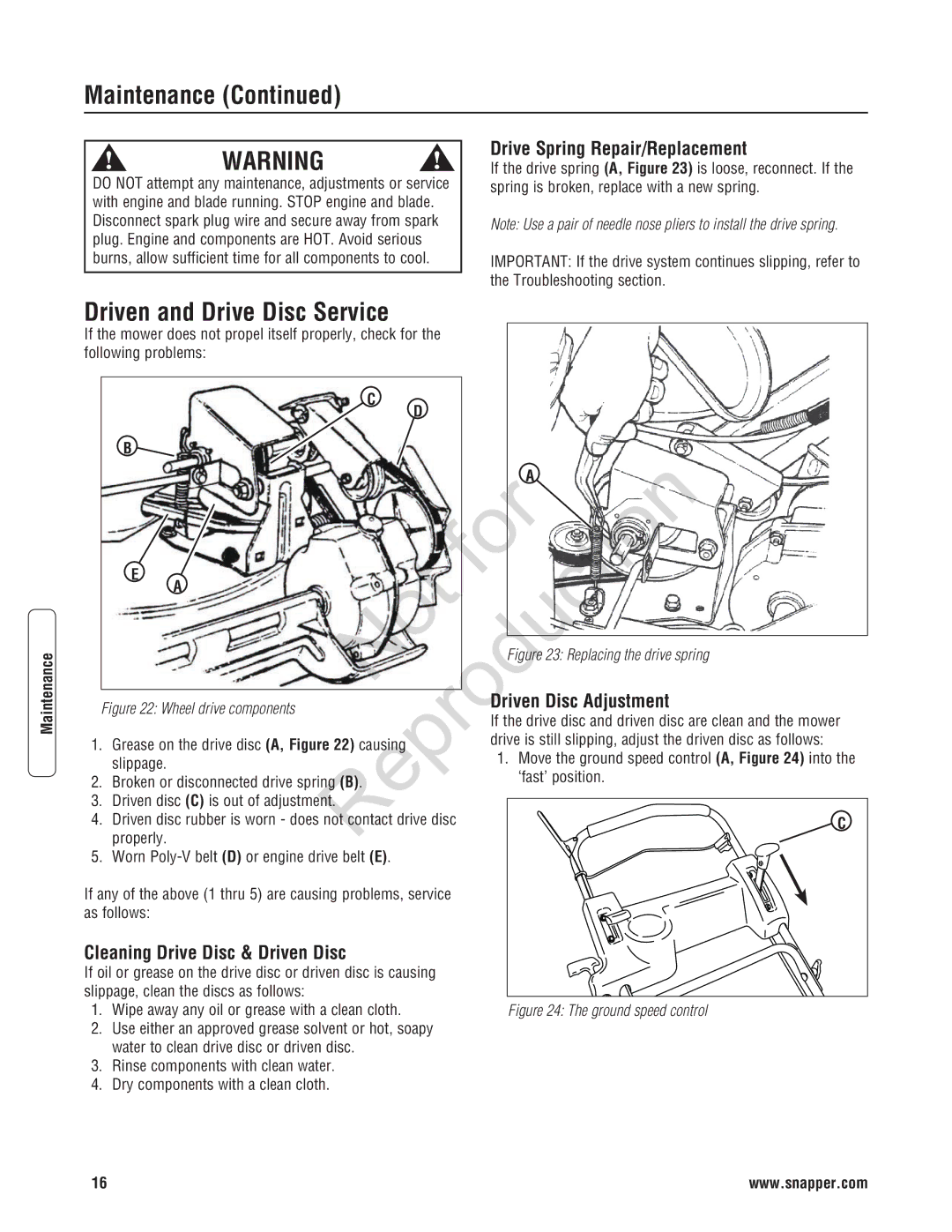 Snapper 7800602, 7800600, 7800601, 7800597, 7800596 Driven and Drive Disc Service, Drive Spring Repair/Replacement 