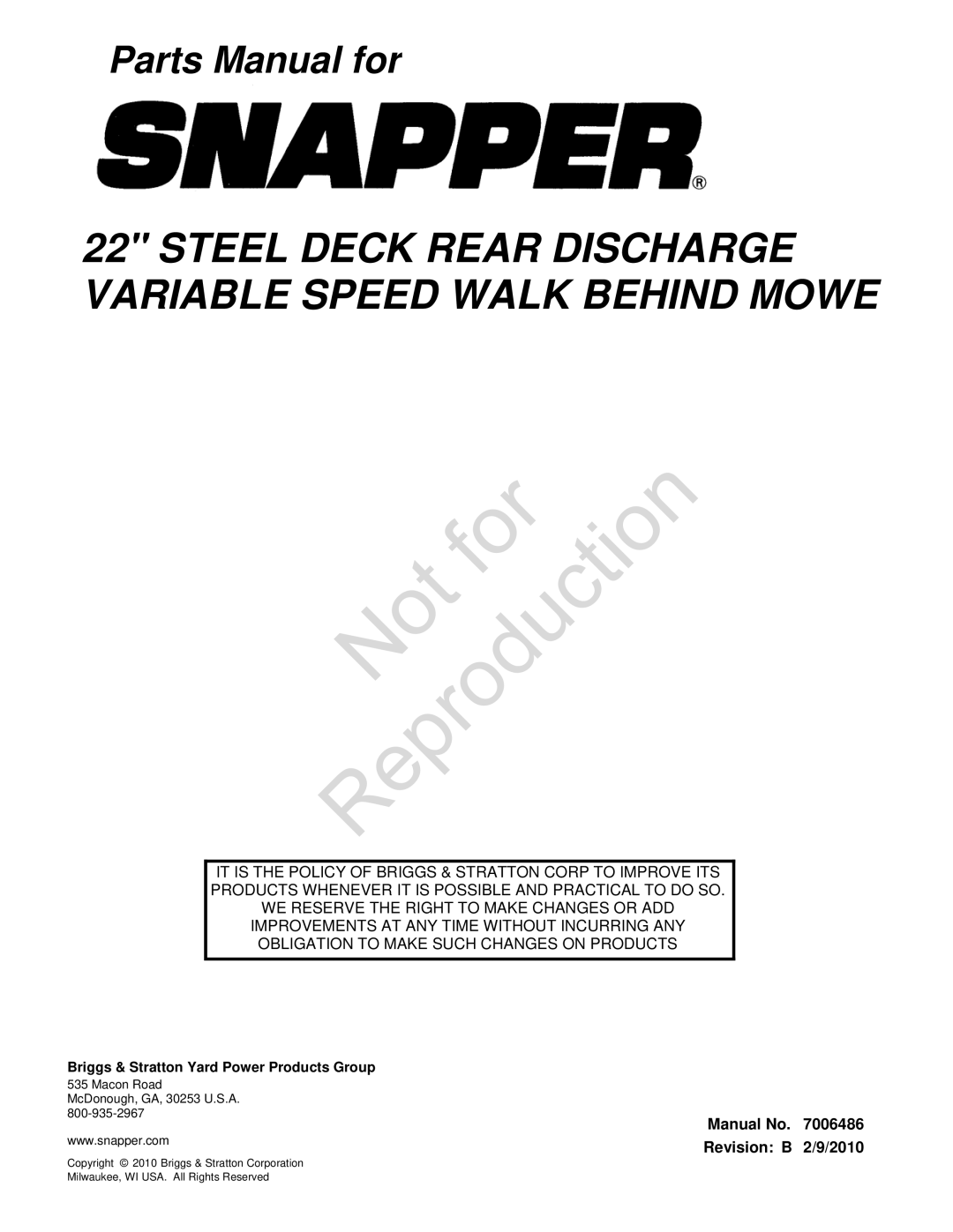 Snapper 7800609 NSPVH22675, 7800440 SPVH2265, 7800606 SPVH22675 Steel Deck Rear Discharge Variable Speed Walk Behind Mowe 