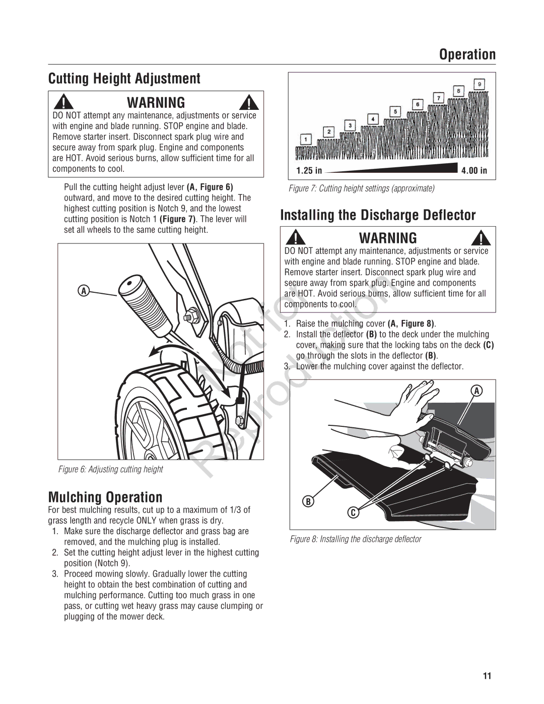 Snapper NXT22875EFCA, 7800696, 7800580 manual Operation Cutting Height Adjustment, Mulching Operation 