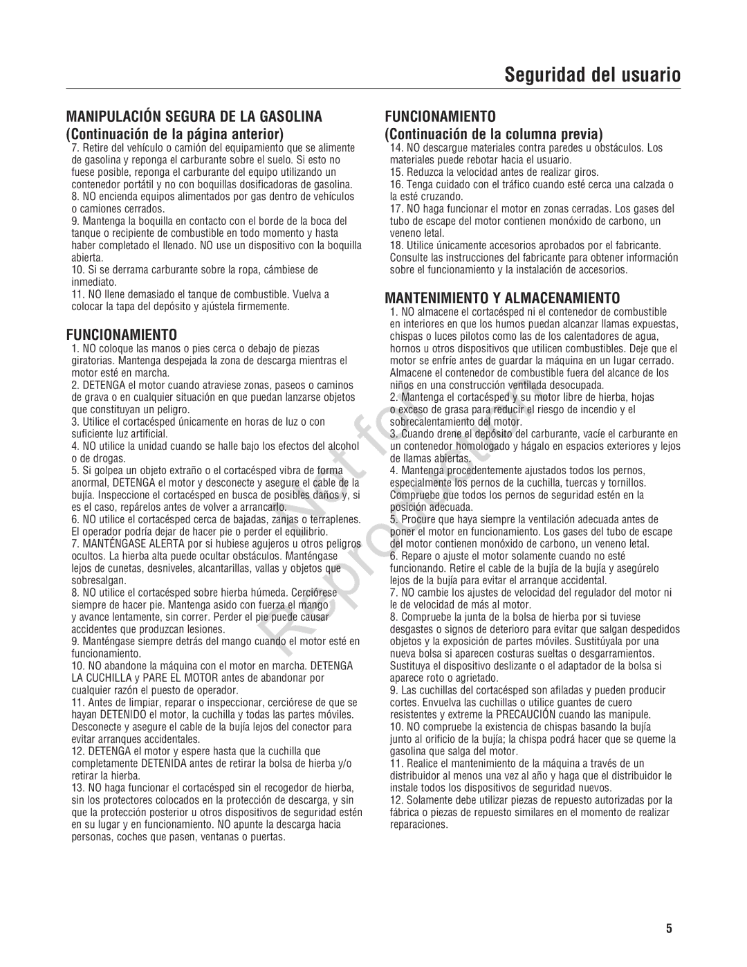 Snapper 7800580 Materiales puede rebotar hacia el usuario, Reduzca la velocidad antes de realizar giros, La esté cruzando 