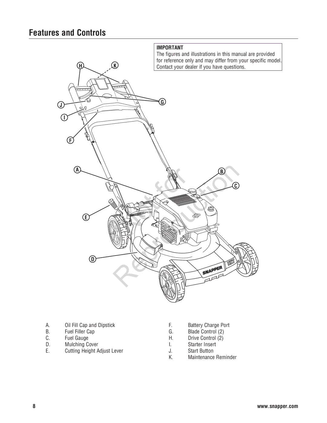 Snapper 7800696, 7800580, NXT22875EFCA manual Features and Controls, Contact your dealer if you have questions 