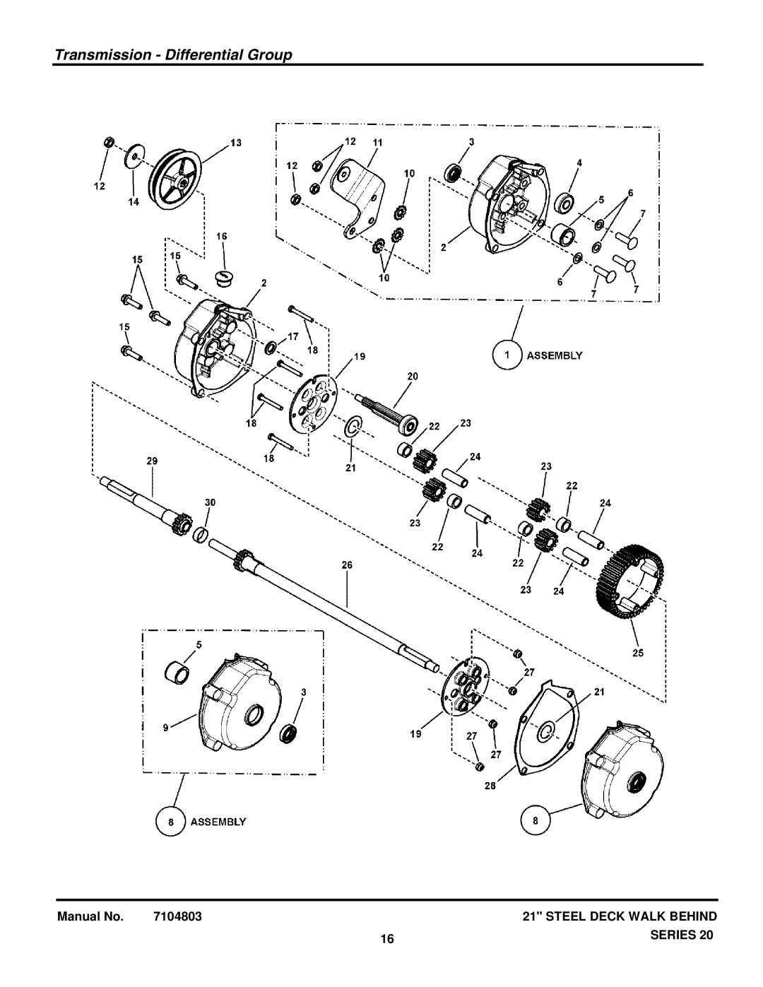 Snapper 7800764, 7800772 manual Transmission Differential Group 