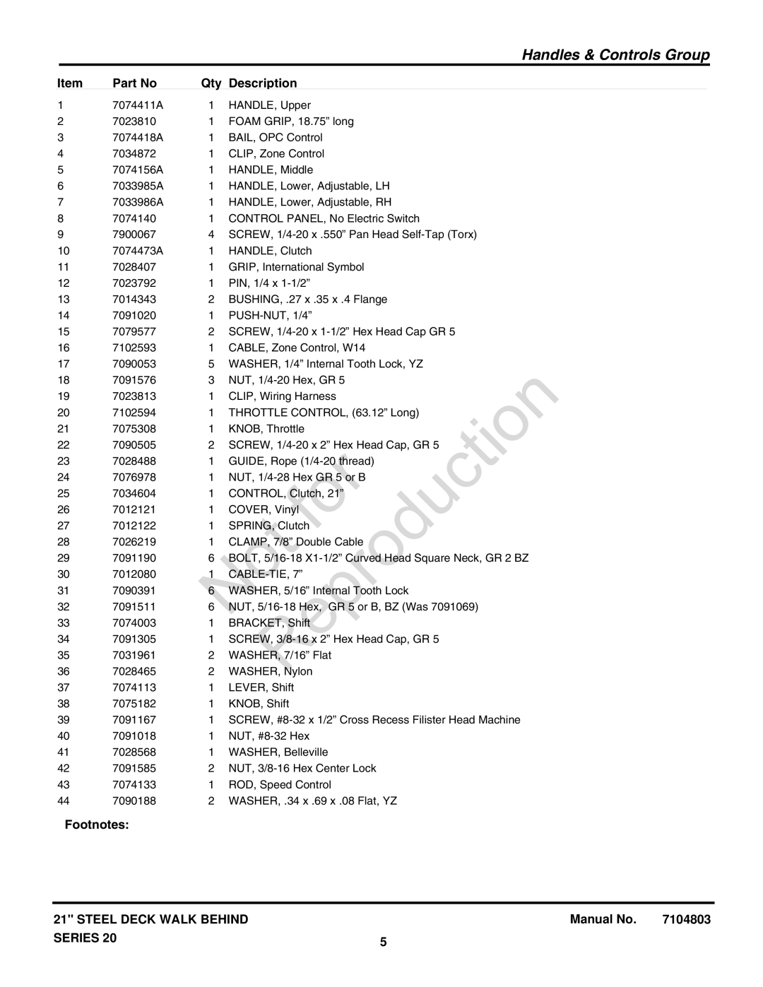 Snapper 7800772, 7800764 manual Qty Description, Cable-Tie 