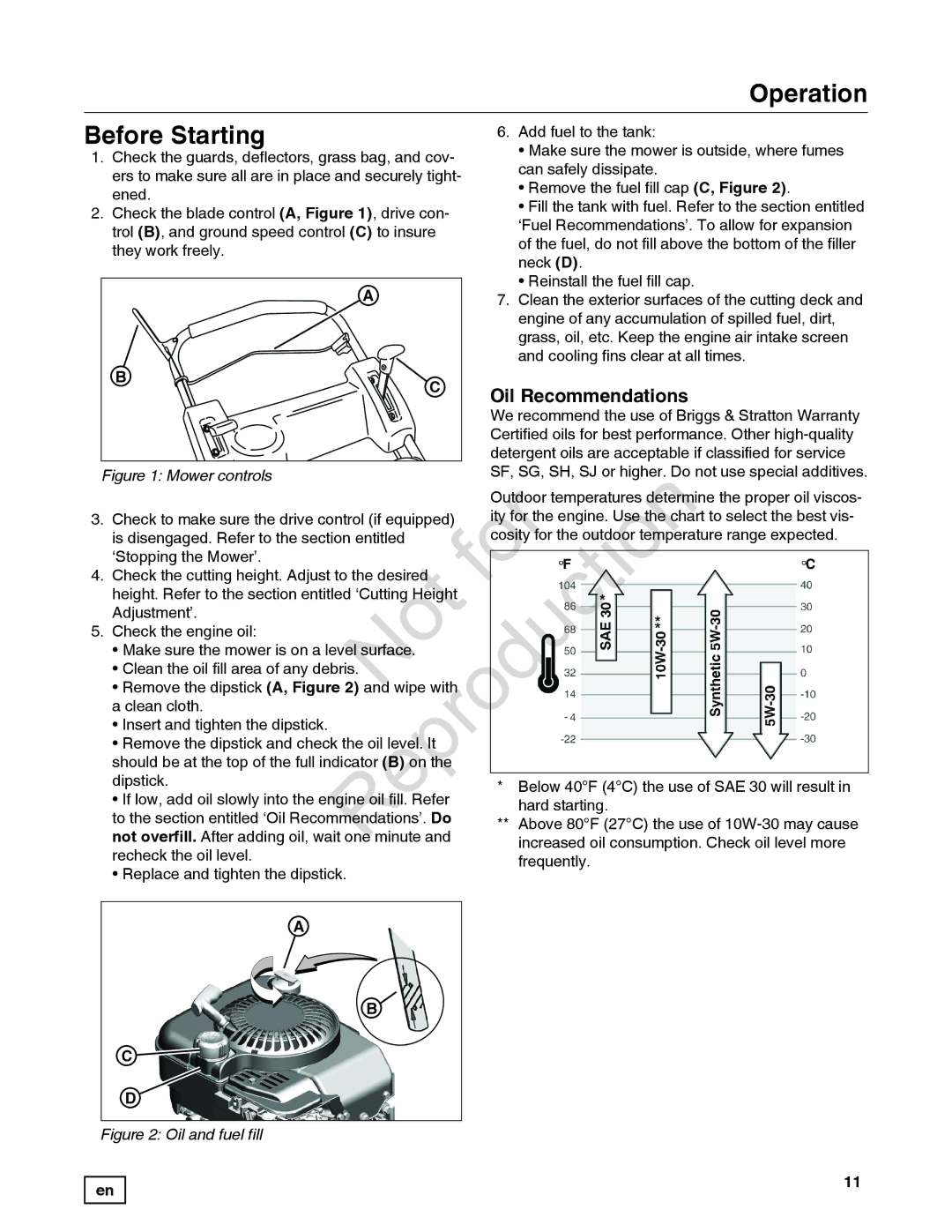 Snapper 7800842-01, 7800841-01, 780084-01 manual Before Starting Operation, Oil Recommendations 