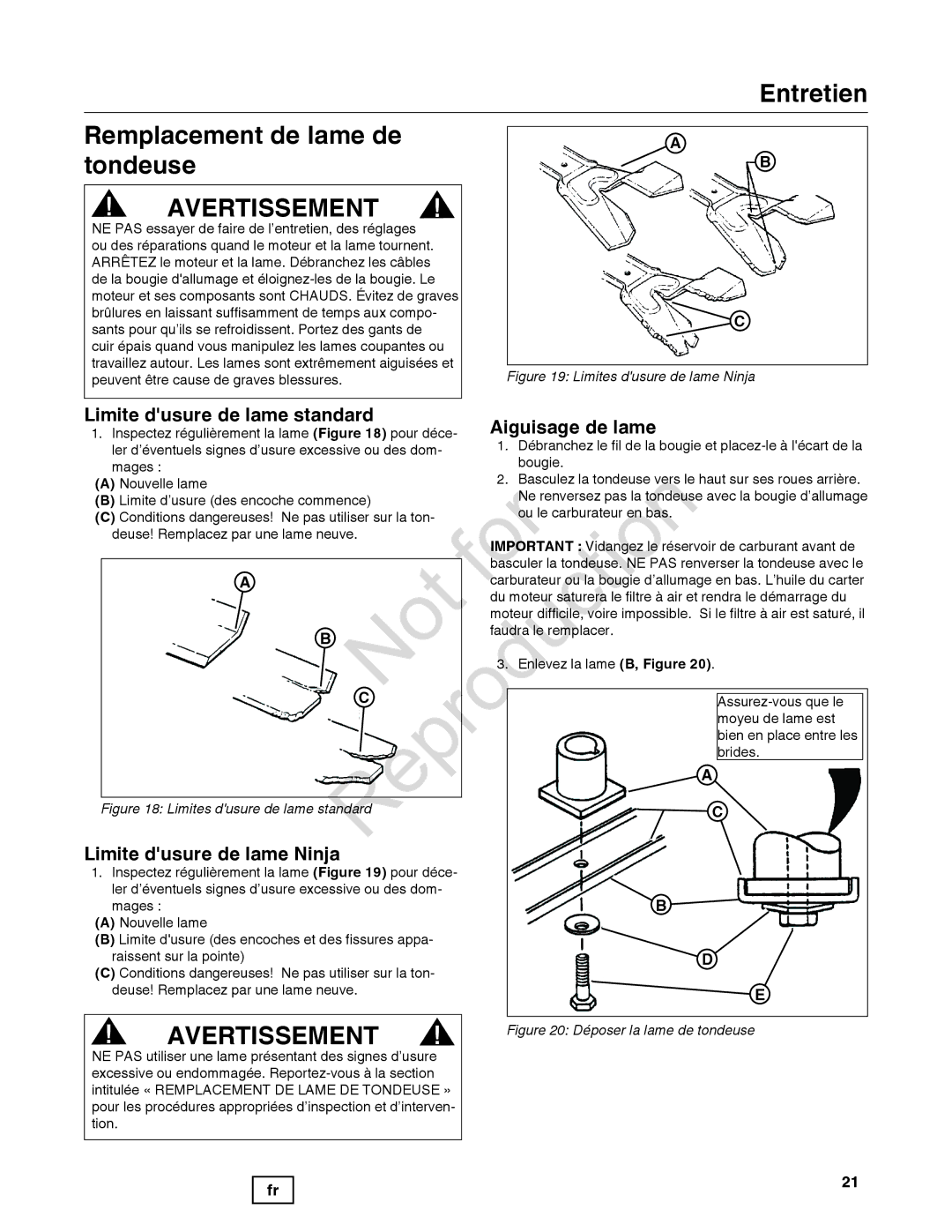 Snapper 7800842-01 Entretien Remplacement de lame de tondeuse, Limite dusure de lame standard Aiguisage de lame, Brides 