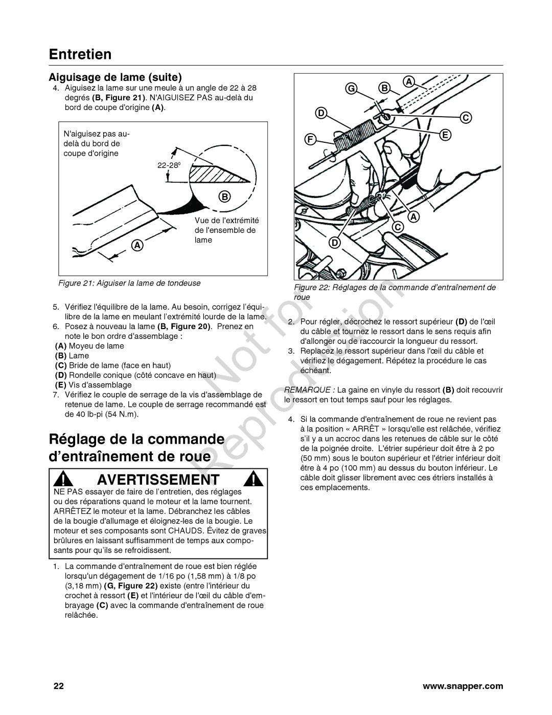 Snapper 7800841-01, 780084-01, 7800842-01 manual Aiguisage de lame suite, Lame 