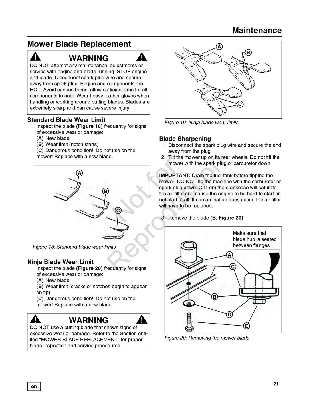 Snapper 7800849 manual Maintenance Mower Blade Replacement, Blade Sharpening 