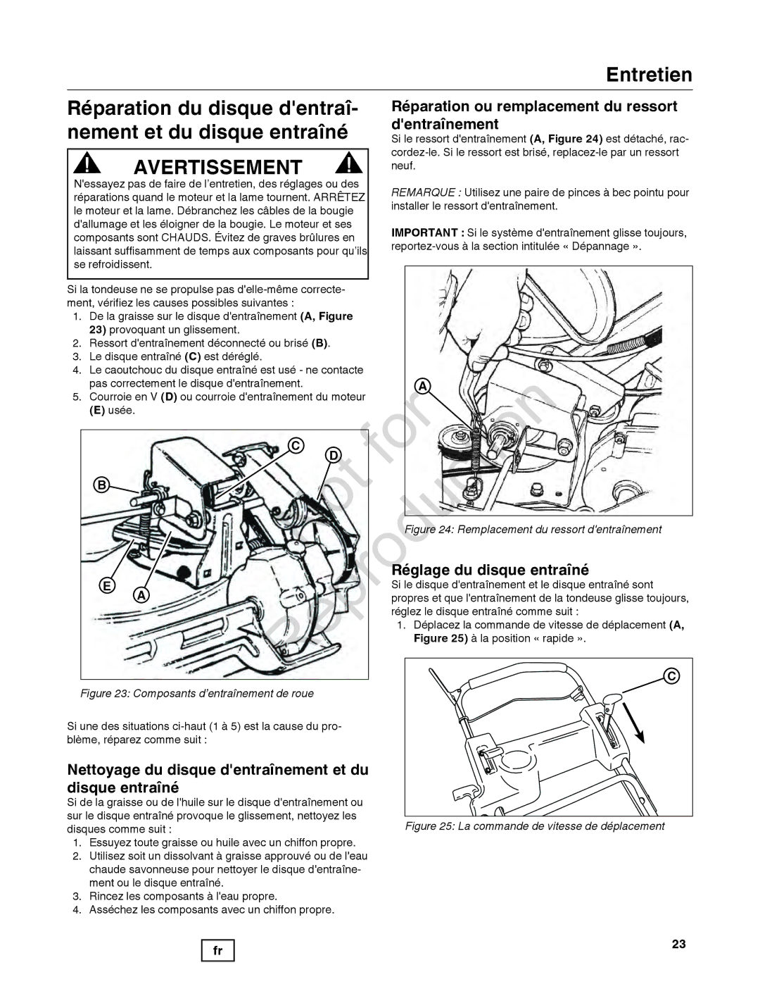 Snapper 7800849 manual Réparation du disque dentraî, Nement et du disque entraîné 