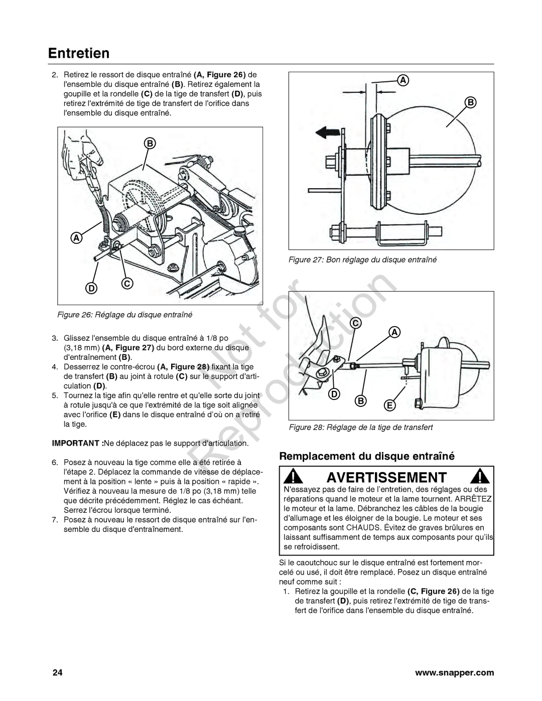 Snapper 7800849 manual Avertissement 